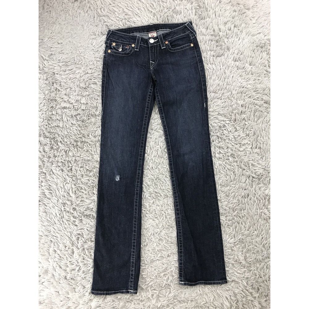 True Religion Straight Leg Jeans‎ Women's 27 X 32 Dark Wash Rainbow Stitching
